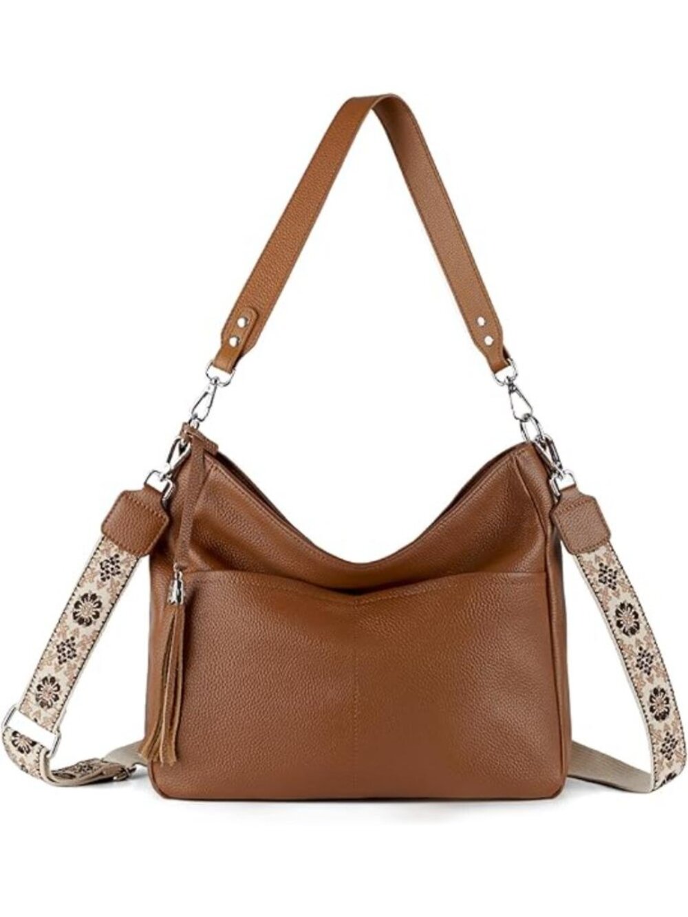 Women's Brown 2 Soft Leather Hobo Cross-body With 2 Detachable Straps Handbags